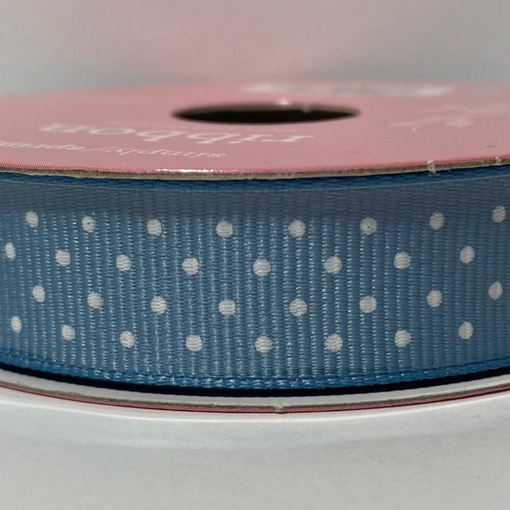 2 Rolls Blue White Polka Dot Ribbon
